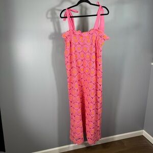 J. Marie Pink Floral Embroidered Crochet Maxi Lele tie strap Dress